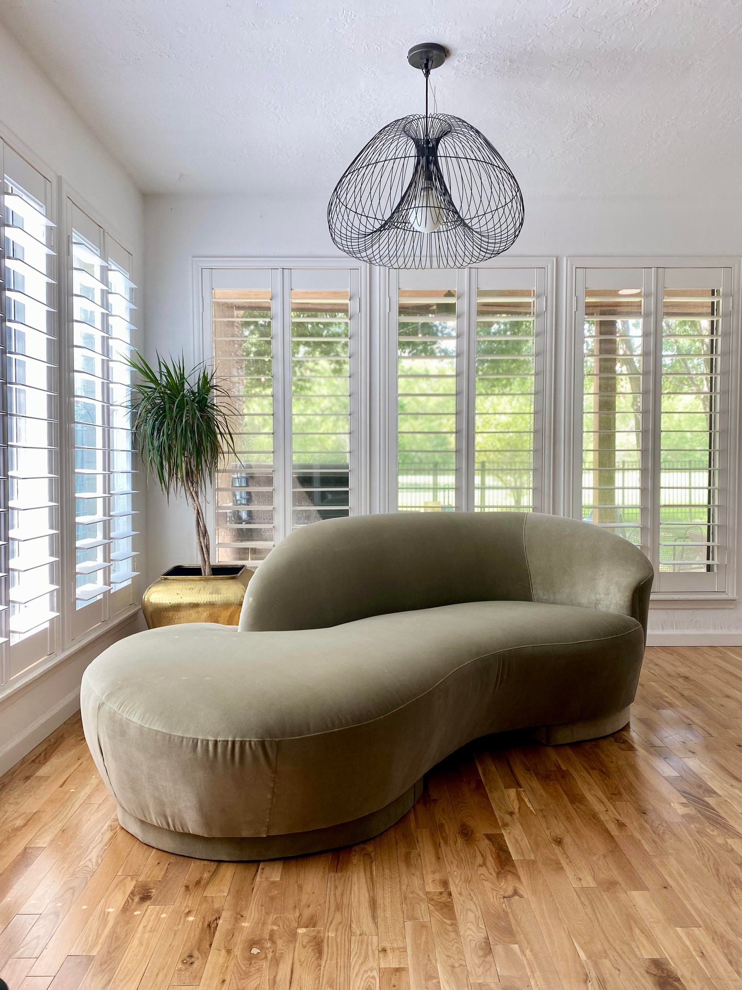 Kagan Style Cloud Sofa Newly Upholstered in Sage Velvet