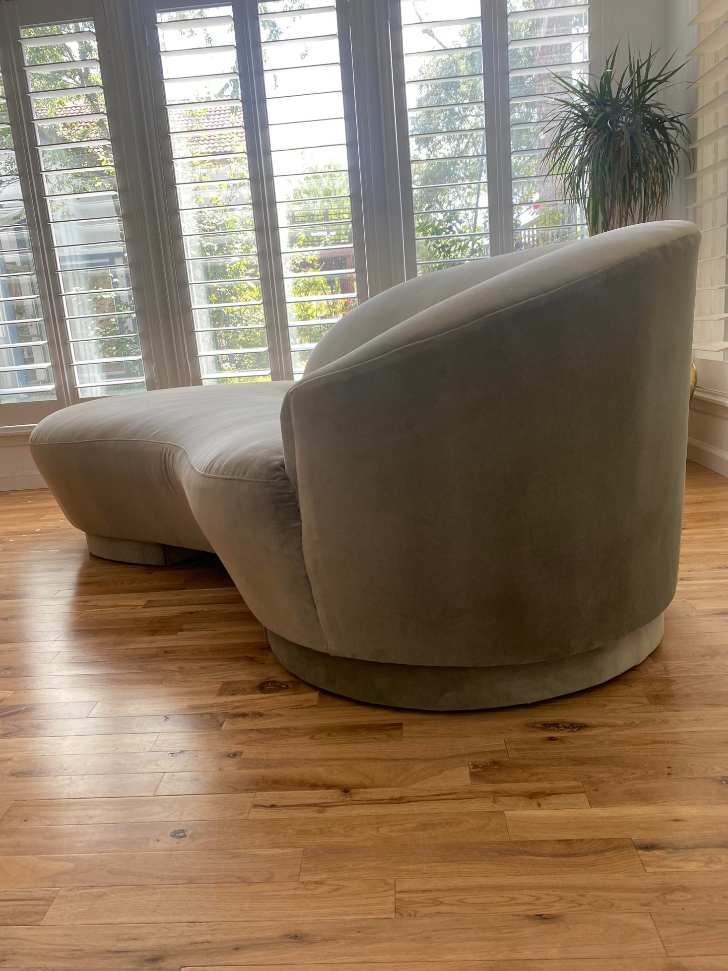 Kagan Style Cloud Sofa Newly Upholstered in Sage Velvet