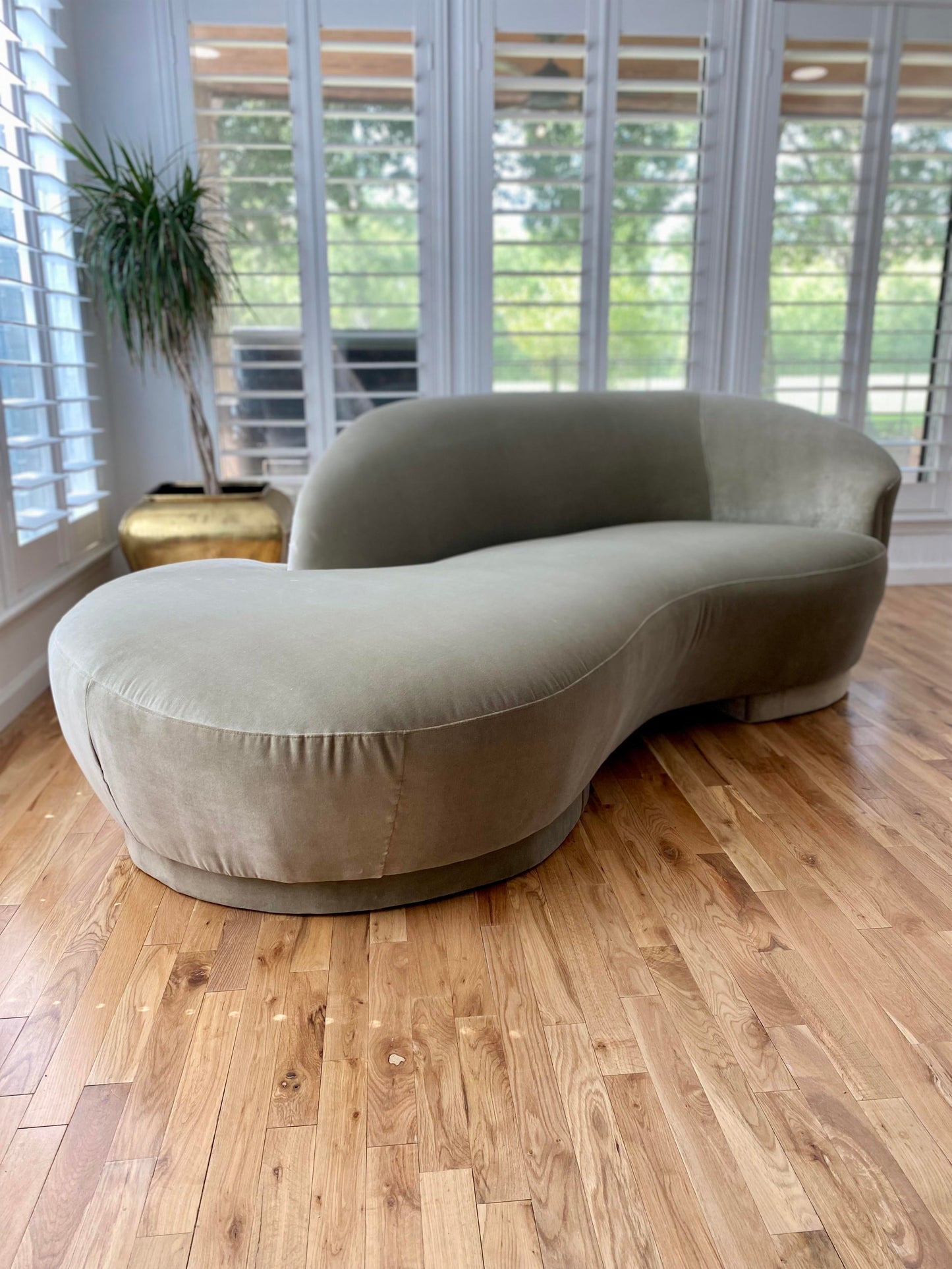 Kagan Style Cloud Sofa Newly Upholstered in Sage Velvet