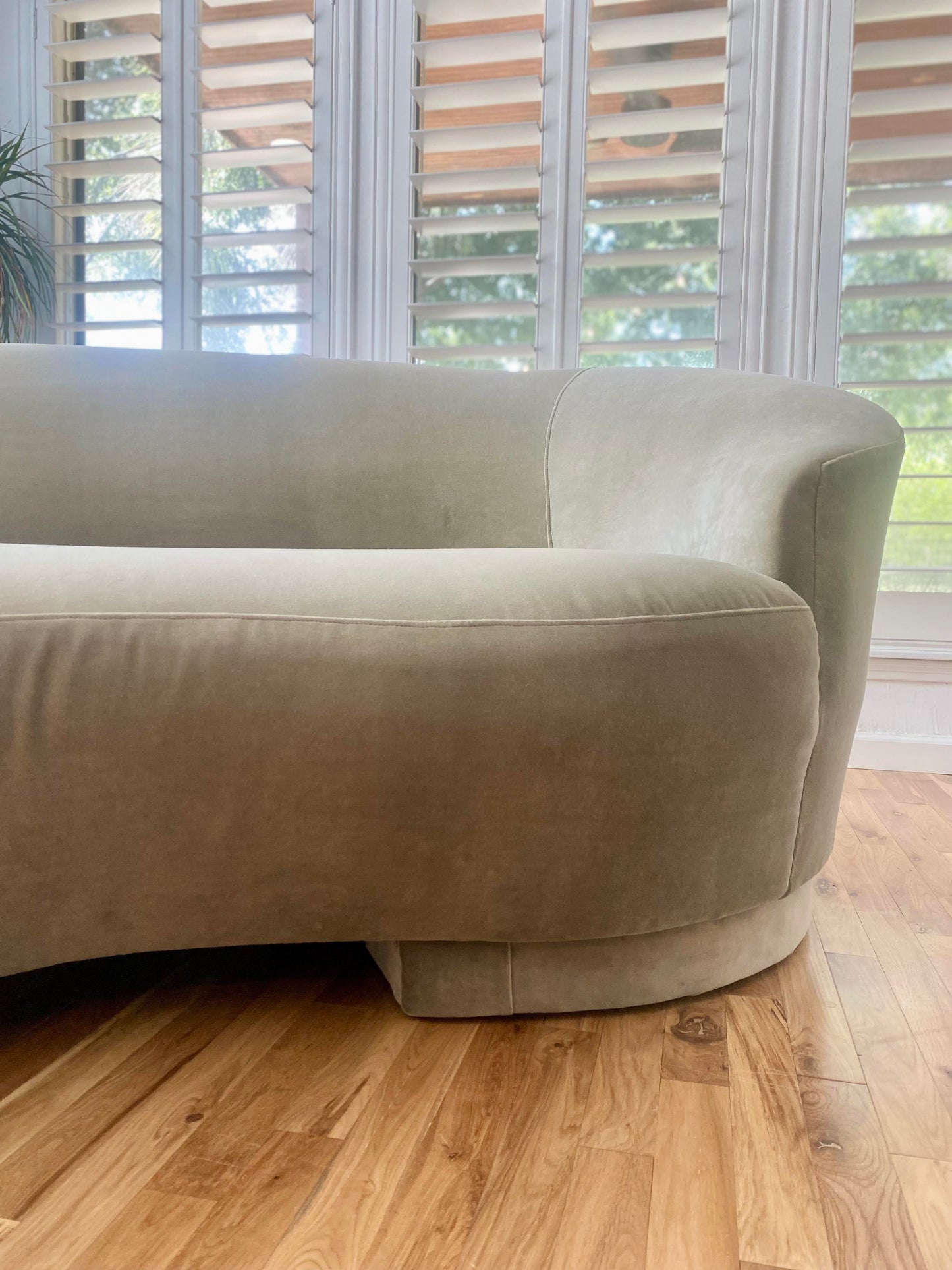 Kagan Style Cloud Sofa Newly Upholstered in Sage Velvet