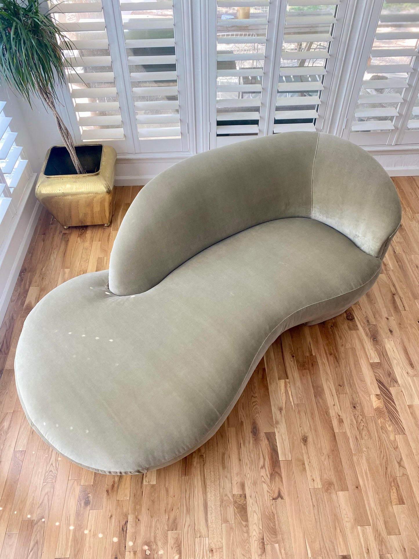 Kagan Style Cloud Sofa Newly Upholstered in Sage Velvet